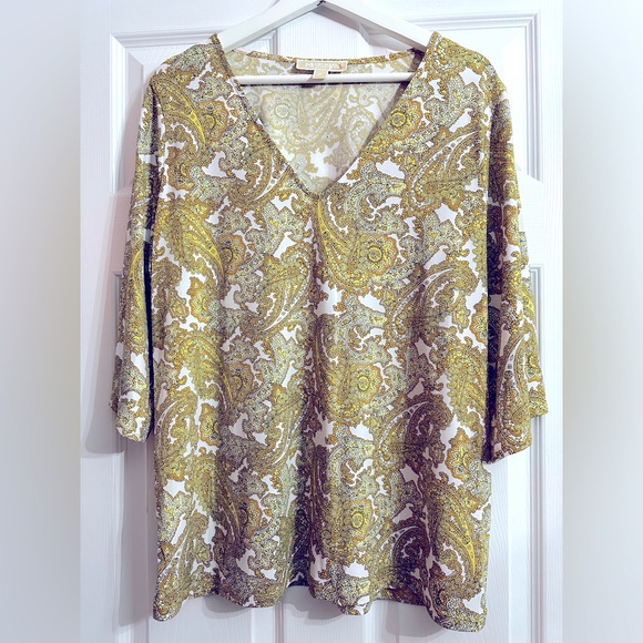 Michael Kors Tops - Michael Michael KORS yellow gold ivory short sleeve top women’s size xl